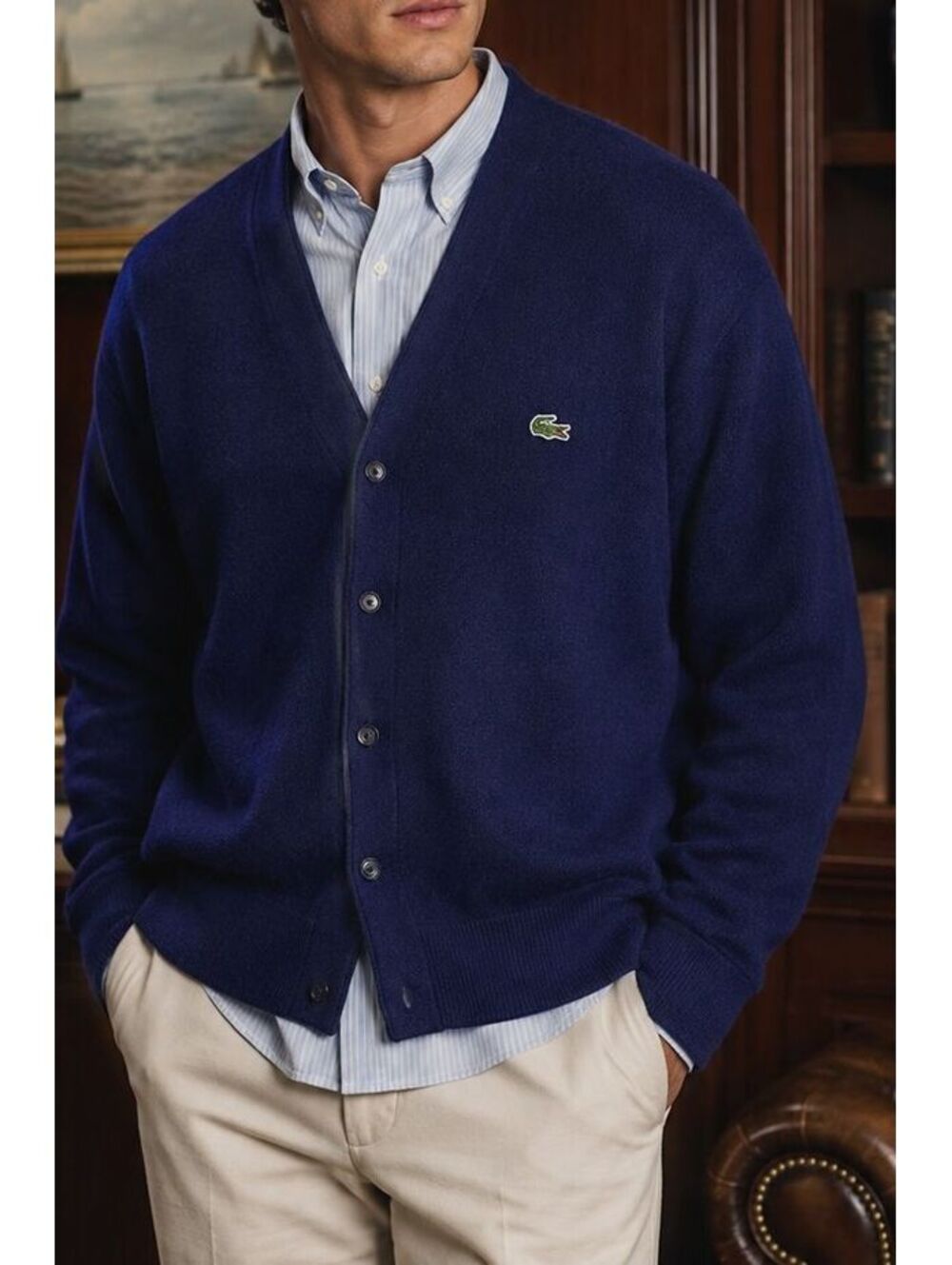 Vintage 70s 80s IZOD Lacoste Cardigan Mens M Blue Orlon Acrylic USA Preppy